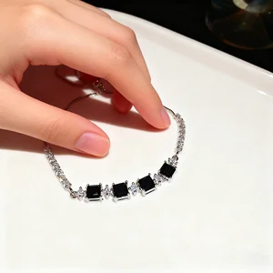 Wholesale Custom Women's Fashion Charm Bracelets Adjustable Tennis Black White Zircon Bracelet Copper Brass Wedding Jewelry