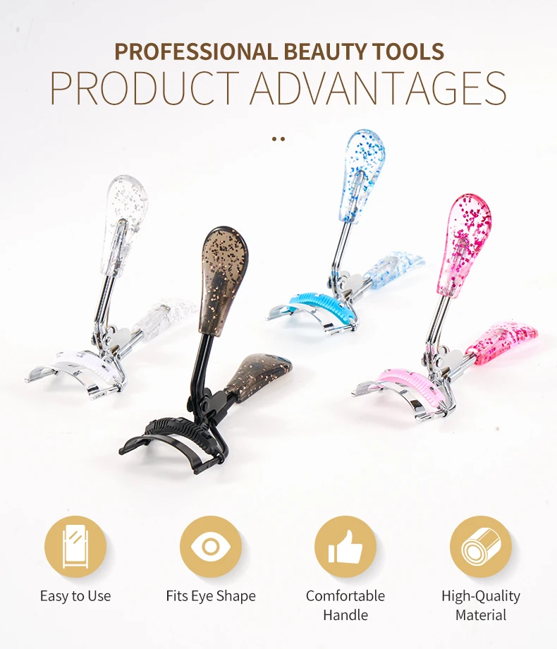 Most Popular Makeup Tools Custom Glitter Plastic Handle Eyelash Curler