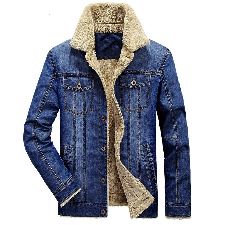 Plus Size Men's Lapel Sherpa Fleece Lined Thicken Denim Jean Jacket Jacket Coats for Men