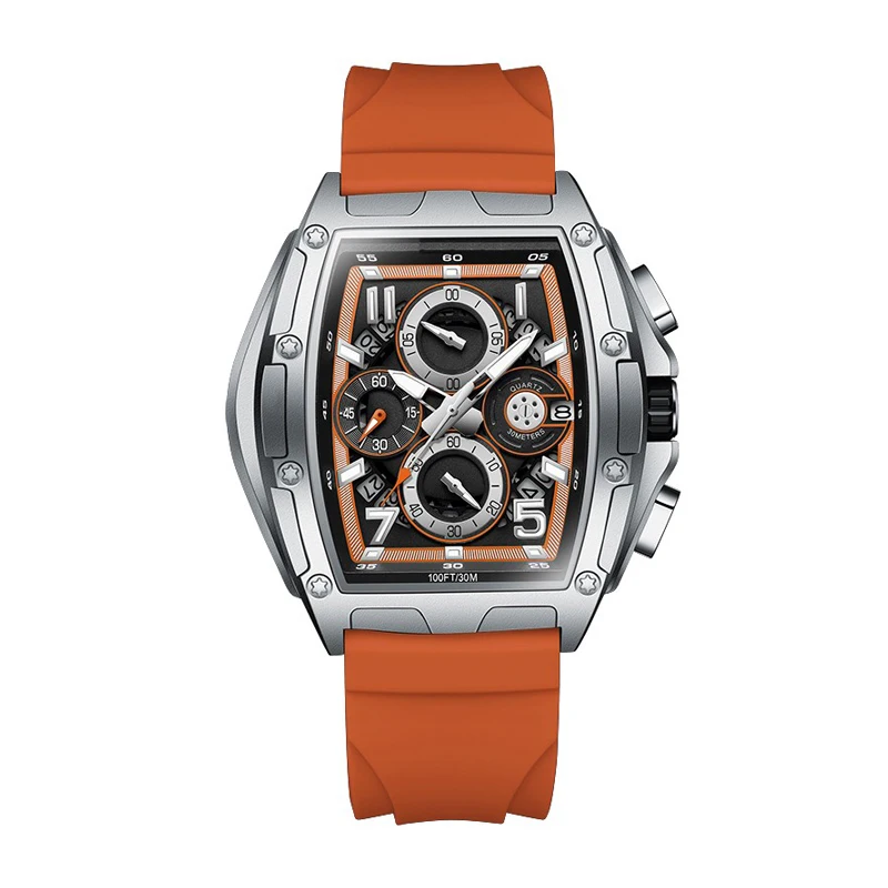 Watch for Men Automatic Skeleton Mechanical Square Big Face Dial Watch with Silicone/Fluoroelastomer Watch Bands