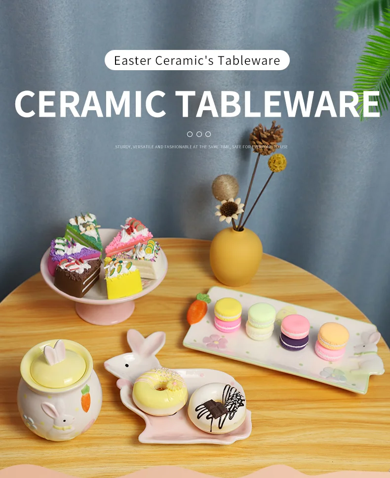 2024 Easter tableware reusable cute bunny ceramic product porcelain ceramic breakfast dinnerware rabbit set details