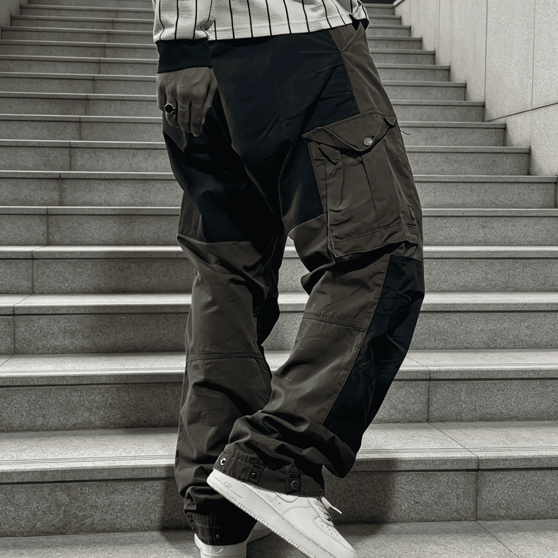 Mens Cargo Trousers Urban Casual Streetwear Outdoor Work Jogger Baggy Hip Hop Utility Fashion Trendy Harem Pants Relaxed Fit gallery 4