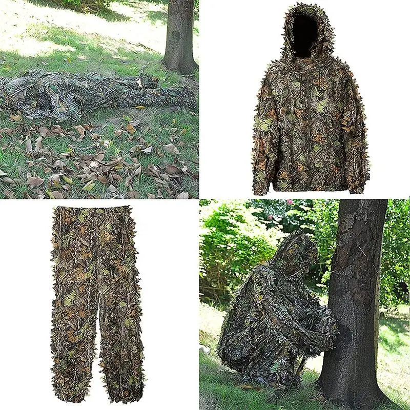 3D Green Leaf Gili Set Light and Breathable Outdoor Woodland Camouflage Suit Jungle Camouflage Wildlife Photography