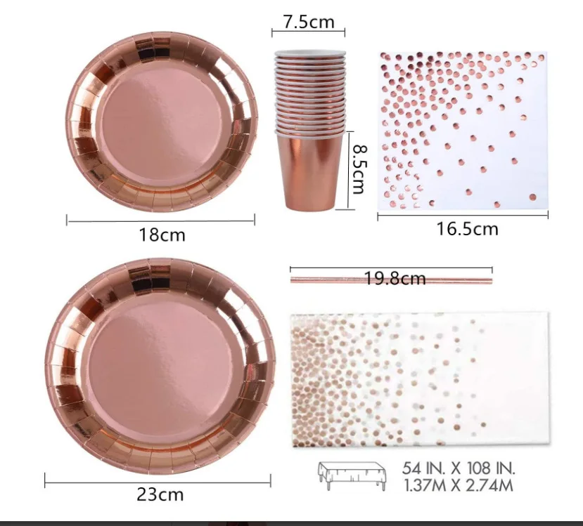 Accept custom JIPAI Rose Gold paper plate set banner tablecloth Festival party decorations