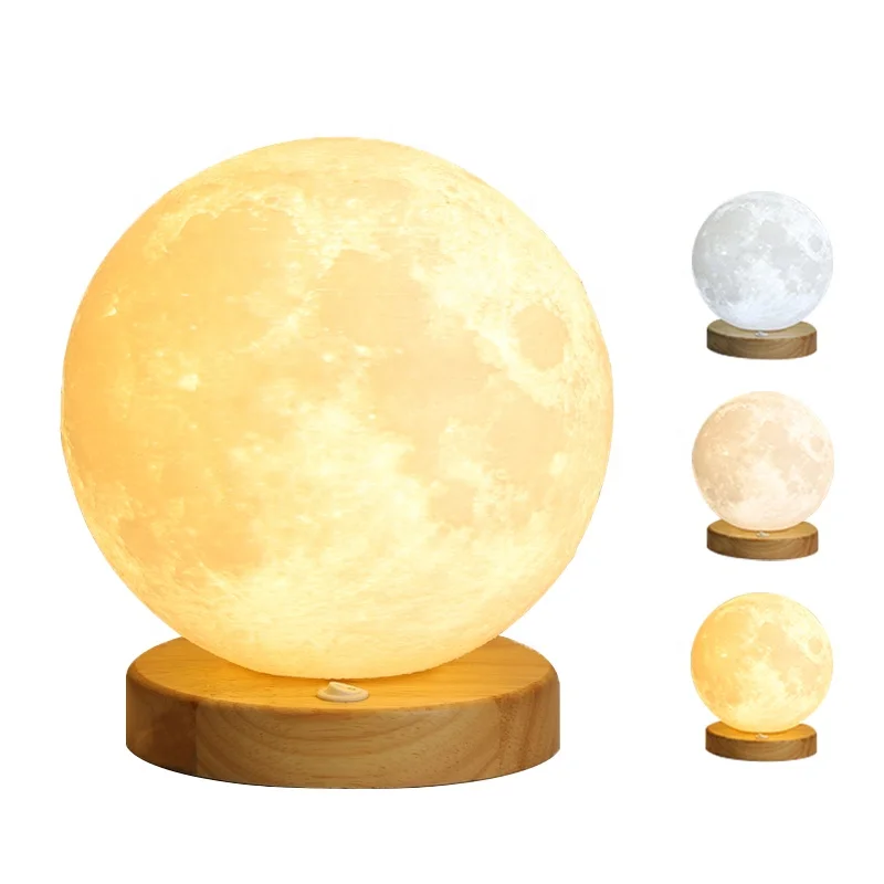 2023 New Design Self-rotation 14cm Moon Light 3D Printing Lunar Lamp with Spin LED Smart Bedside Table Lamp