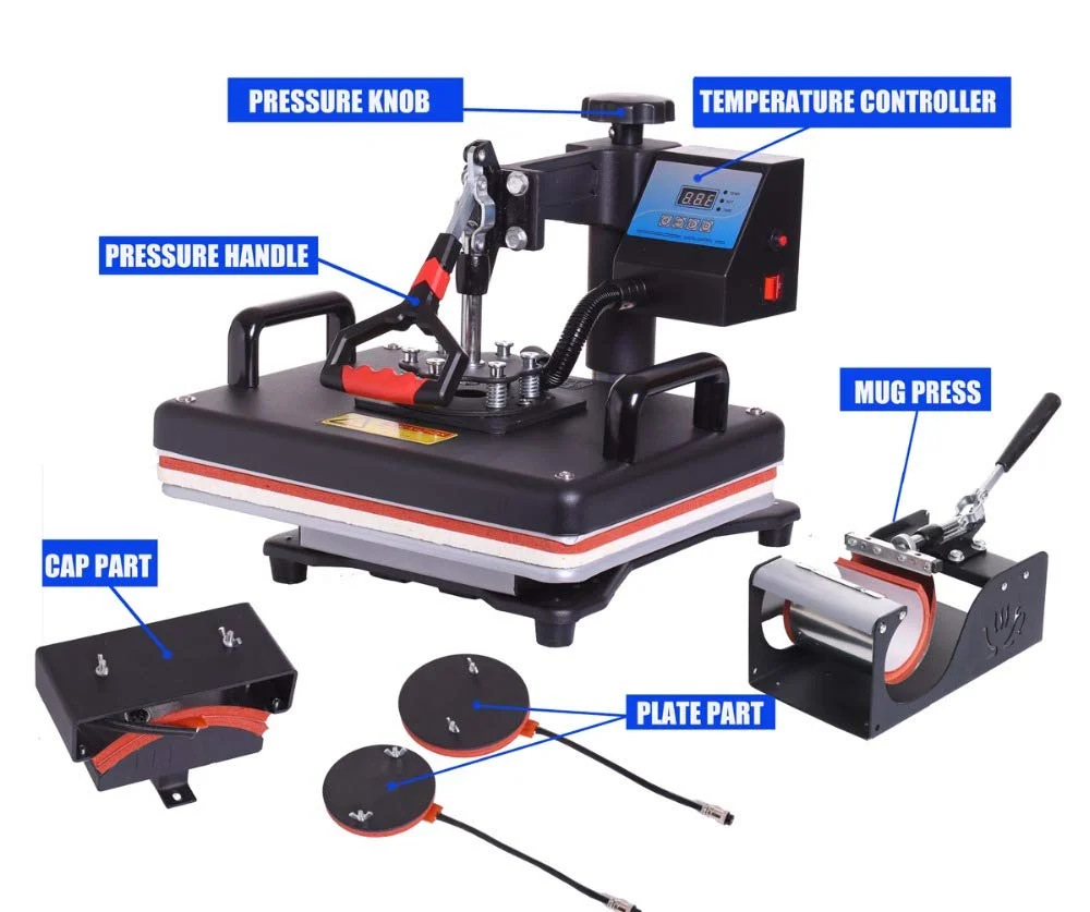 Hot Selling 5-in-1 Combo Digital Electric Heat Press Machine Multi-Function Sublimation for Mug T-shirt Hat etc.