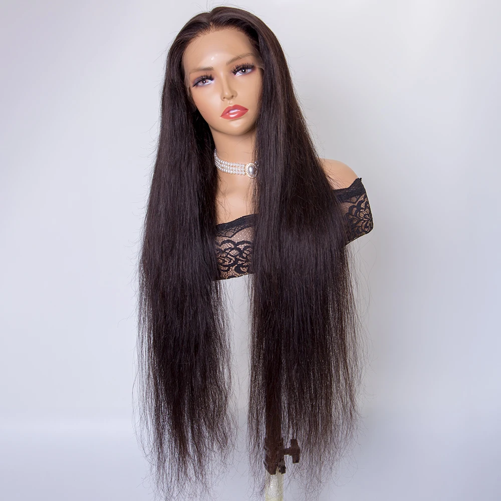 30 inches 180% density natural black color natural straight human hair 13x6 HD lace front wigs for women