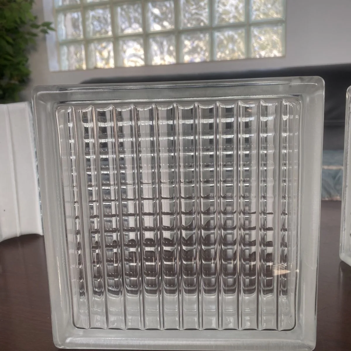 Art Deco Craft  Sea Wave Parallel Pattern Clear Hollow Glass Block Size for Window Bathroom Partition Wall Decoration