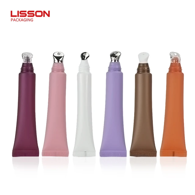 OEM Cosmetic 10ml 15ml Eye Cream Serum Lip Gloss Lip Balm Container PE Squeeze Tube Packaging With Metal Zinc Alloy Applicator