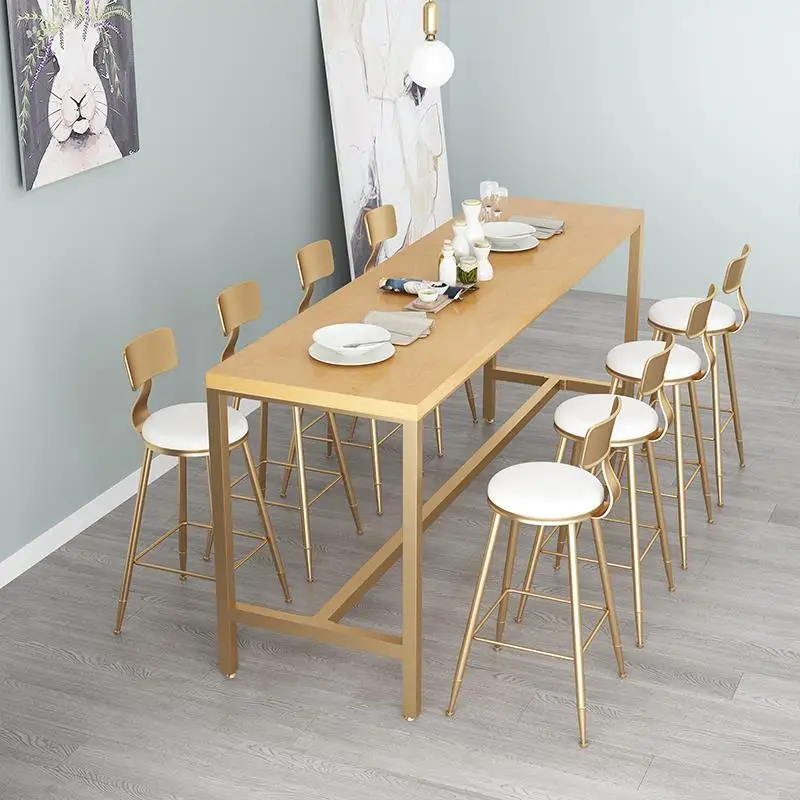 Nordic Golden Iron Solid Wood Bar Table Household High Foot Table And