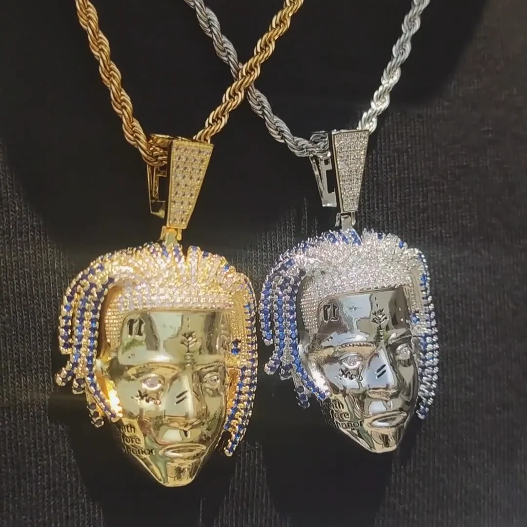 Stock Xxxtentacion Hip Hop Jewelry 18k Gold Silver Plated Crystal Iced Out Pendant Rapper 5846