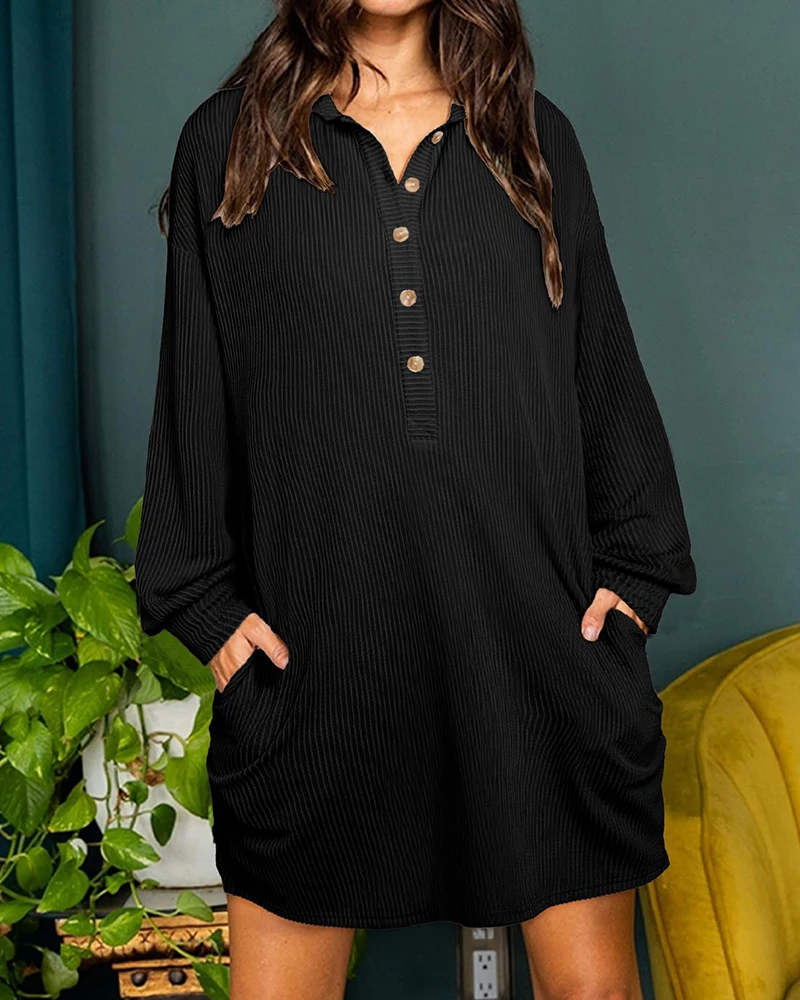 knee length dresses for ladies Minibee Women's Oversized Tunic Dress Long Sleeve Loose Baggy Tshirt Tops  with Pockets main image 1