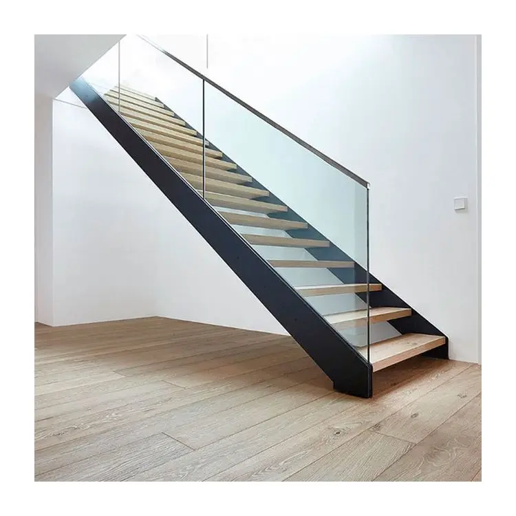 ACE Stairs Customized Double Beam Stairs With Glass Railing Marble Step Glass Staircase Design