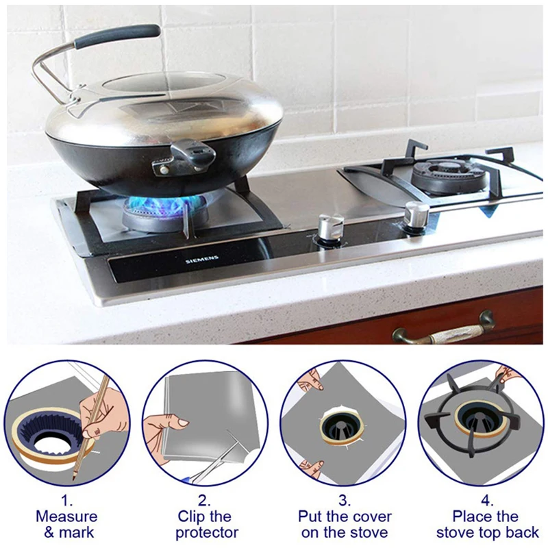 Brûleur de cuisinière à gaz couvre 10 pcs protecteurs de cuisinière à gaz  brûleur réutilisable couvre les housses de protection d'huile de poêle  antiadhésive tapis de cuisine (noir)