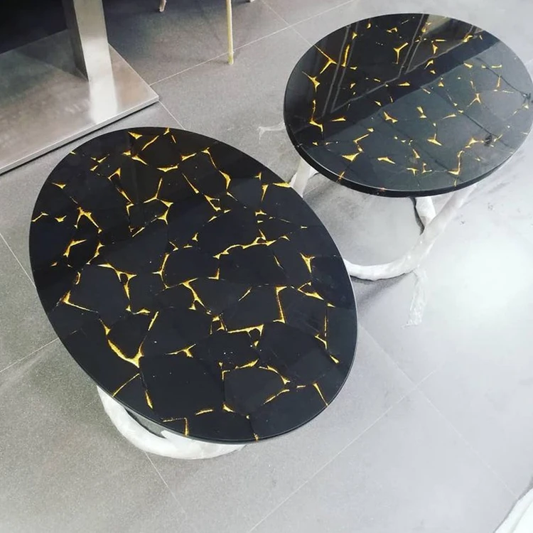 YDSTONE High-quality Natural Marble Athens Black Gold Plate Polished Marble Dining Table