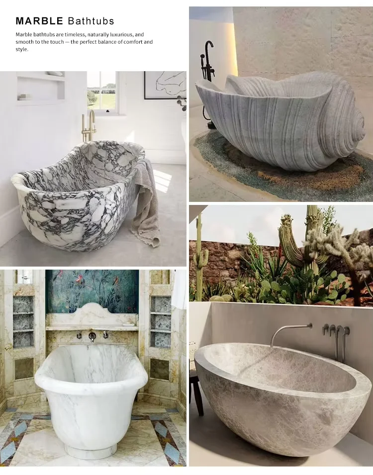 Custom Design Indoor Freestanding Natural Marble Stone Bathtub Hot Sale Travertine Bathtub