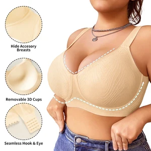 Custom Logo Plus Size Underwear Push-up Anti-sagging Wire Free Soft Seamless Full Cup Women's Jelly Bra with Pad