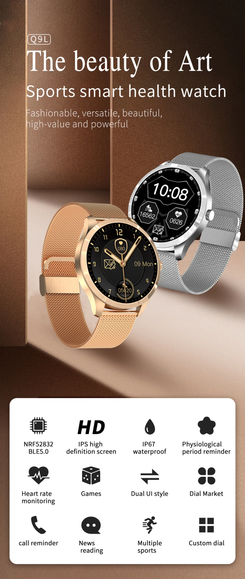 Q9L Newest Custom Logo Smart Watch IP67 Waterproof Circle Touchscreen Sport Heart Rate Monitor Smartwatch OEM(1).jpg