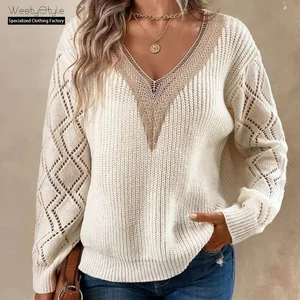 Women's Premium Fashion Loose Casual Button Front Pullover 100% Cotton V-Neck Sweater Long Autumn Knitted
