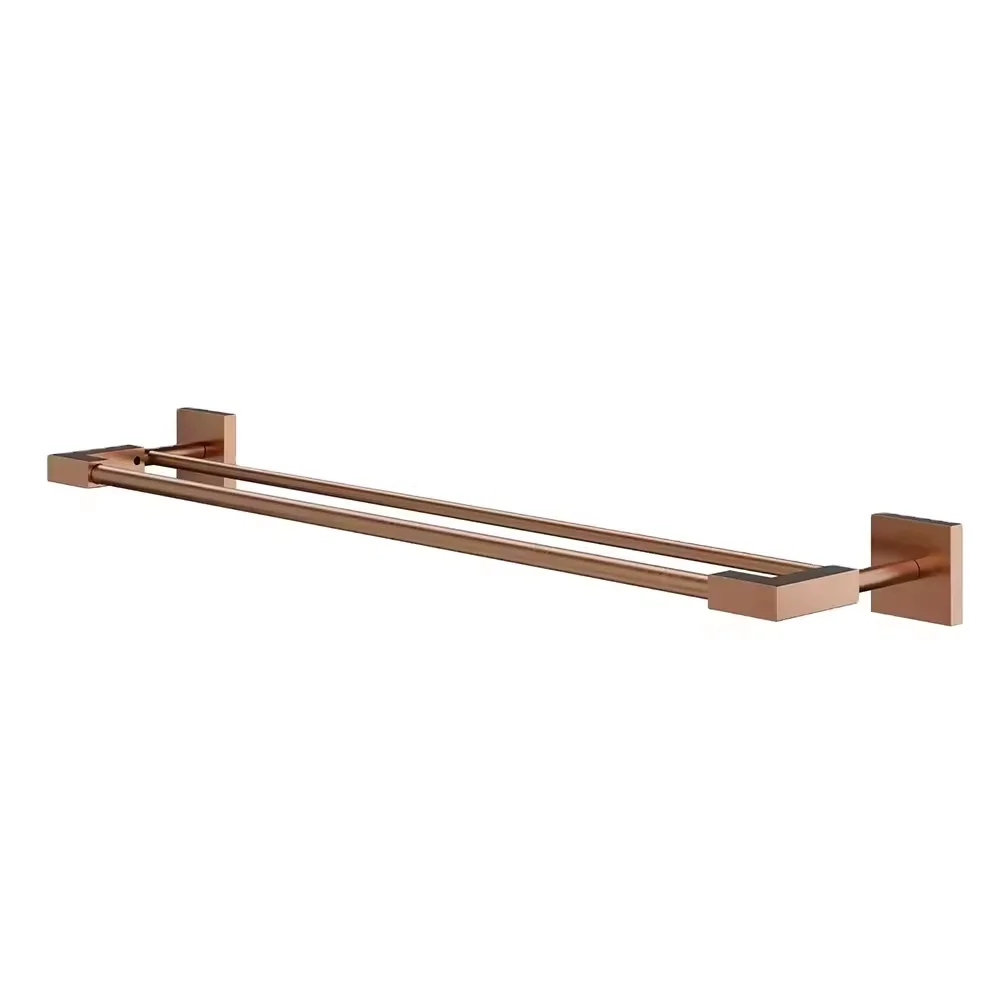 Brushed Rose Gold Factory Manufacturer Wall Mounted Brass Modern Design Bathroom Double Towel Bars Rack