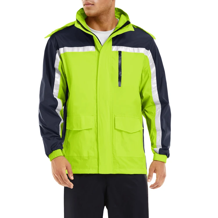 Reflective Safety Clothing Manufacturer Mens Rain Coat Jackets Waterproof With Hood, Outdoor Hiking 