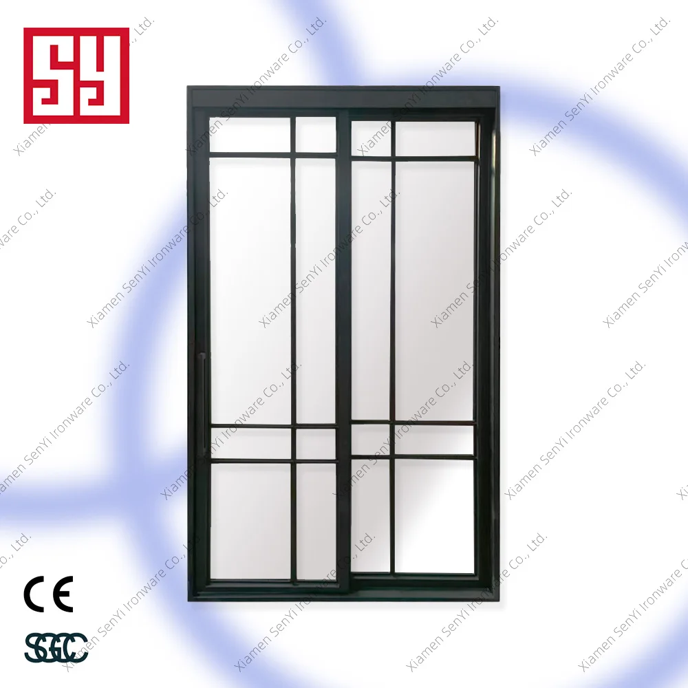 French Wrought Iron Glass Sliding Door with Double Glazing Tempered Glass Windproof Interior Use