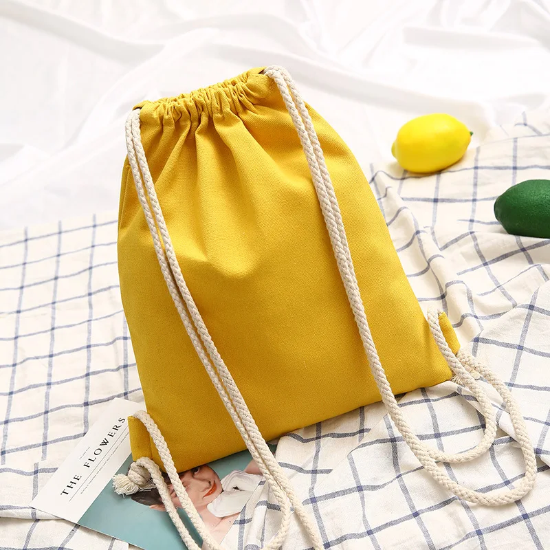Custom Logo Fashionable Canvas Cotton Drawstring Backpack Bag with Outside Zipper Pocket