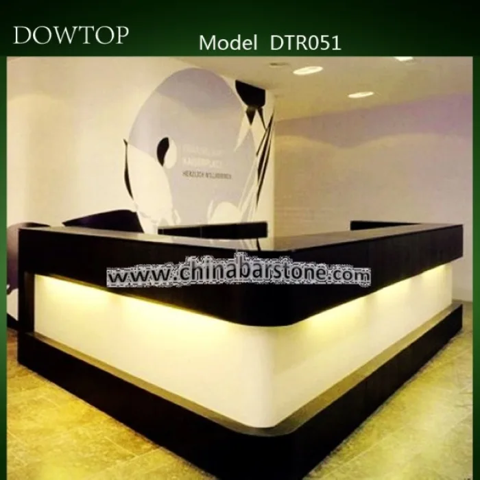 Office Grey Reception Counter Desk with Black Solid Surface Table Top