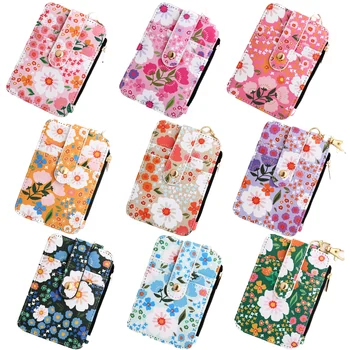 2024 Western Floral Print Coin Purse Pu Leather Keychain Wallet Zipper Card Holder