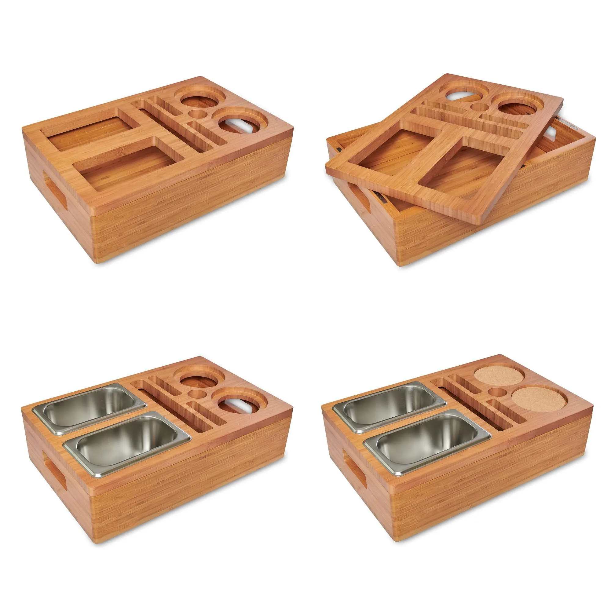 Wood Couch Cup Holder & Drink Tray - Rustic Snack Organizer for