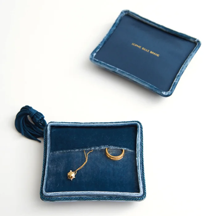 Новый дизайн под заказ логотип синий бархатный замшевый шкатулка для ювелирных изделий роскошный браслет ожерелье коробка для ювелирных изделий упаковочная коробка для ювелирных изделий