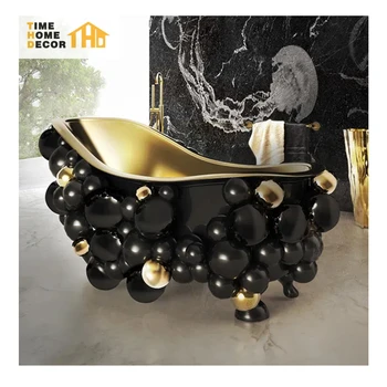 Luxurious Bathroom Bathtub Italy Latest Bathroom Designs High Gloss Lacquered Spheres Stainless Steel Bathtub Black and Gold