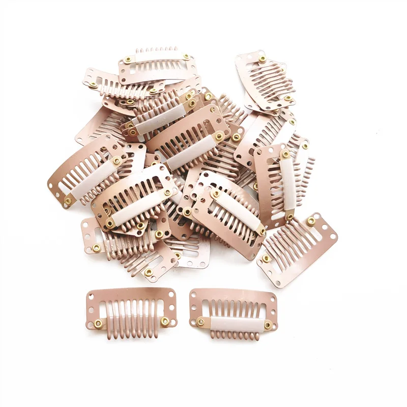 Wholesale Hair Extension Clips Black Light Brown Color 3.3cm 9 Teeth Chunni Snap with Safety Pin for Weft Extensions