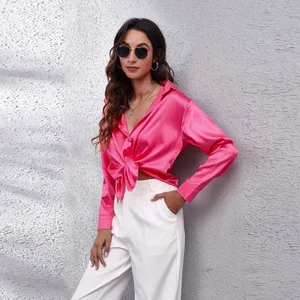 2026 New Women's Polyester Shirt Satin Fashionable Casual Long Sleeved Shirt