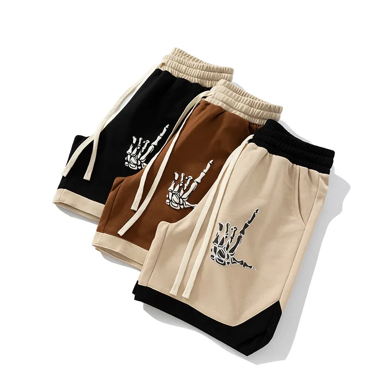 OEM Custom Herren Gym Workout Shorts 100% Polyester Street Wear Hip Hop Color Block Mesh Shorts Puff Print Sweat Shorts456_voghion.com
