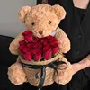 red 21 rose hug bucket + teddy bear