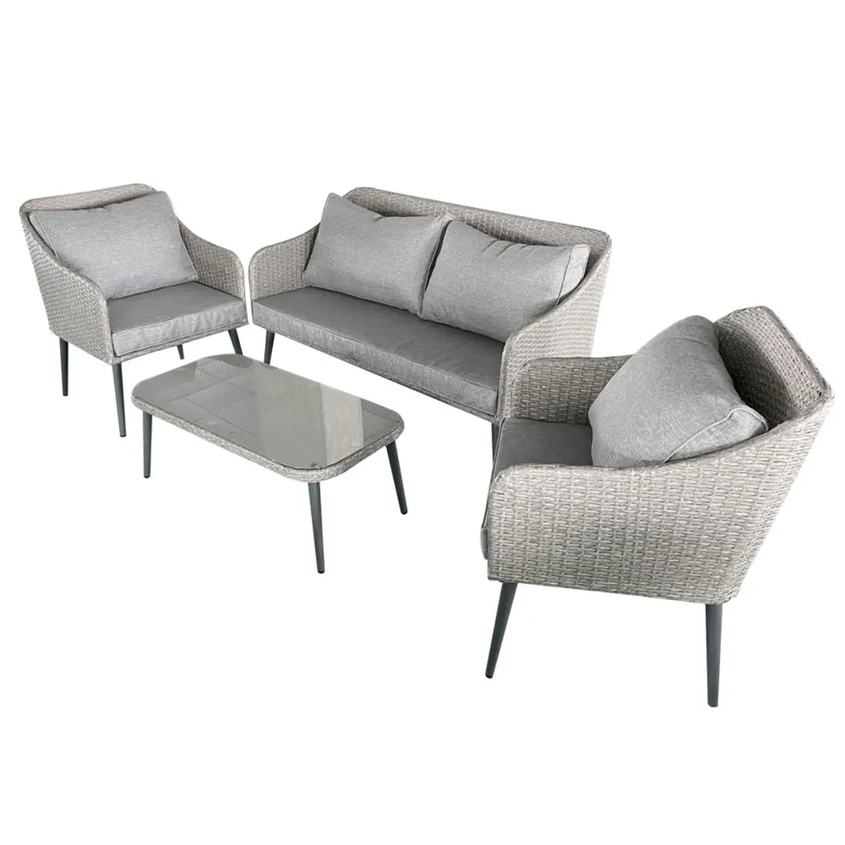 Luxury Modern 4-Piece Outdoor Garden Rattan Furniture Set Waterproof PE & Iron Cushions for Patio Conversation