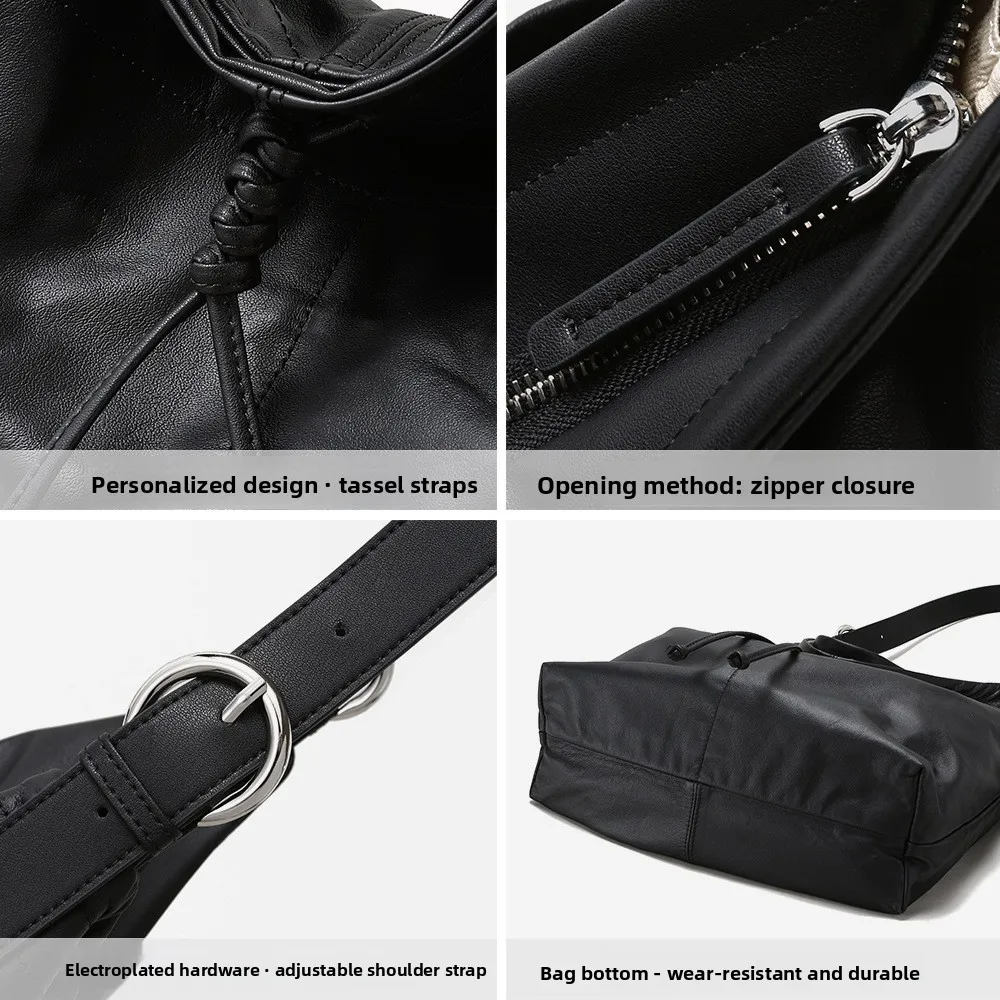 Hot-selling Women’s High-end Light Luxury Urban Minimalism Tote Bag Large Capacity Commuting Genuine Leather Zipper Closure