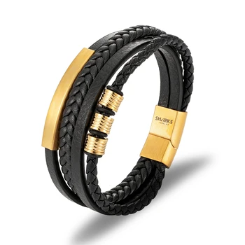 Premium Braided Leather Wristband Stainless Steel Magnetic Clasp Genuine Leather Bracelets Fashionable Jewelry For Men