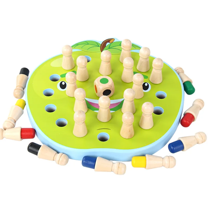 Wooden Memory Chess Kids Apple Cat Fish Shape Memory Chess Toys Early Education Thinking Logic Training Toys