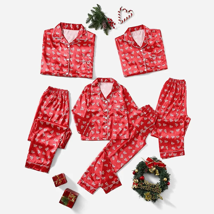 Custom Long Sleeve Women Pajamas Set 2 Piece Satin Women Men Kids Sleepwear Family Christmas Pajamas Sets for Father Mother Kids