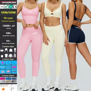 Custom Fabric Style Color Logo Quick-Drying Striped Conjunto De Yoga Clothes Women'S Gym Workout Apparel Fitness Sports Wear Set