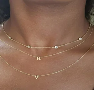 Trendy Gold Plated Letter CZ Choker Necklace Set 925 Sterling Silver Custom Choker Set Necklace