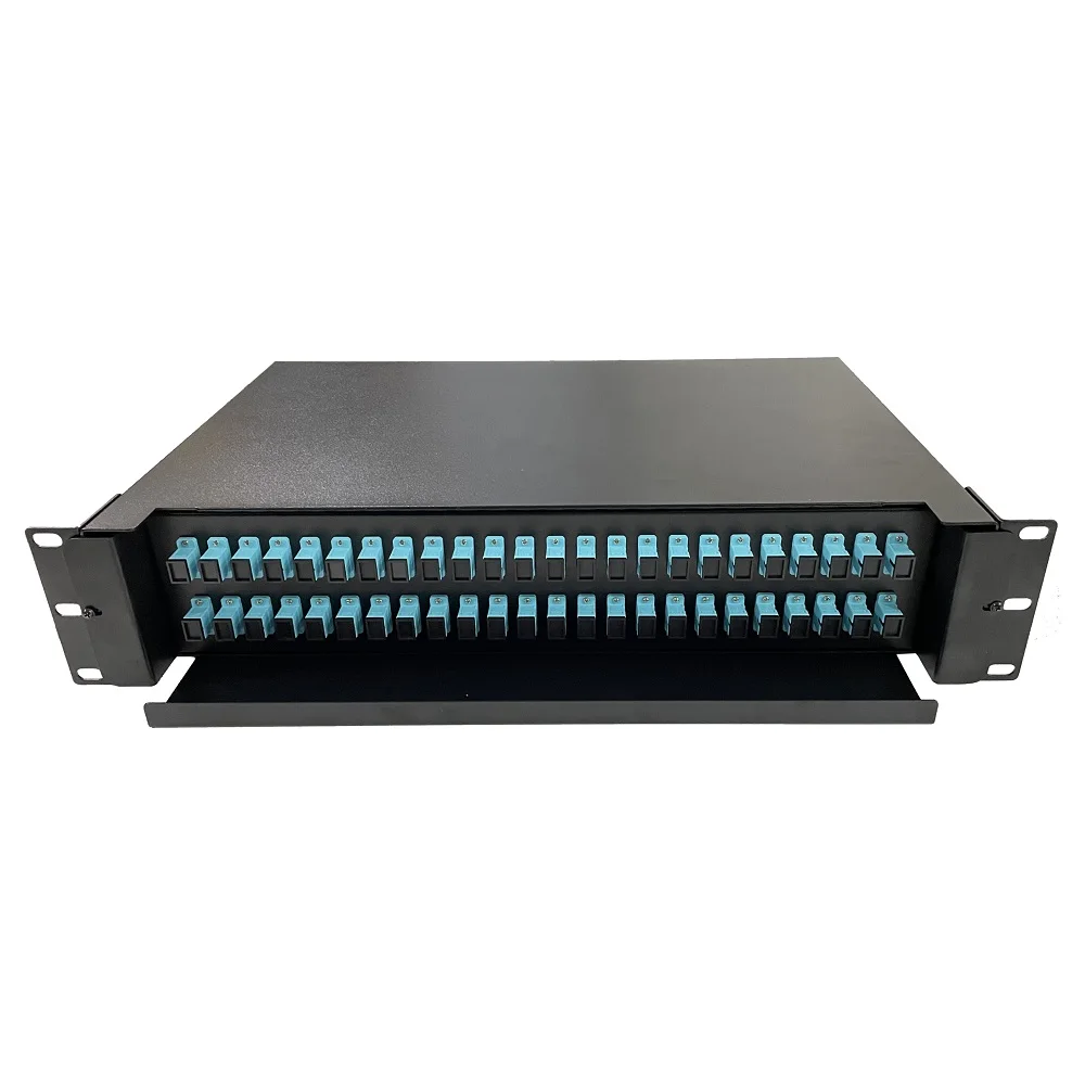 1U 2U 12 24 48 Port Rack Mounted Sliding Type Optical Fiber Optic Patch Panel with Splice Tray for FTTH