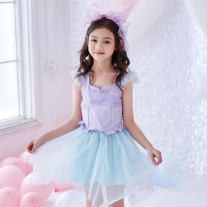 Disney Dream Party Ruffled Hem Two-Tone Design Airy Texture Polyester Girls Tutu Costume for Festival Occasions