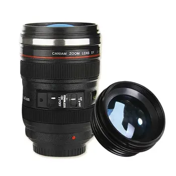 Free Sample 14oz Stainless Steel Travel Thermos Hot Water Cup Slr Camera Lens Coffee Cup Mug
