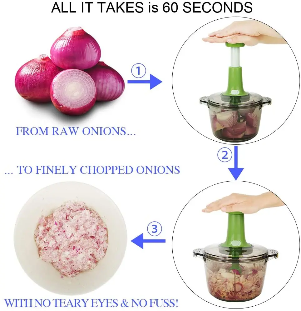 .com: Manual Food Chopper, Express Hand Held Chopper, Large 8.5-Cup,  Chop & Cut Fruits, Vegetables, Herbs, Onions: Home & Kitchen