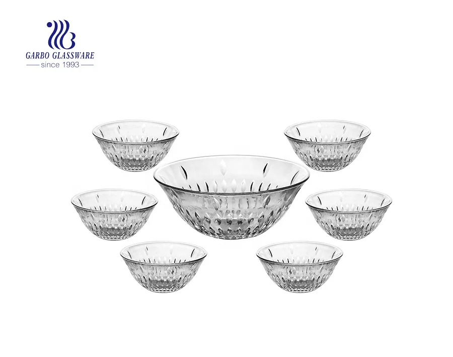 Classical Style Cheap Price clear Large Glass Fruit Salad Bowl Hot Sale 7 Pcs Large Glass Fruit Bowl Set