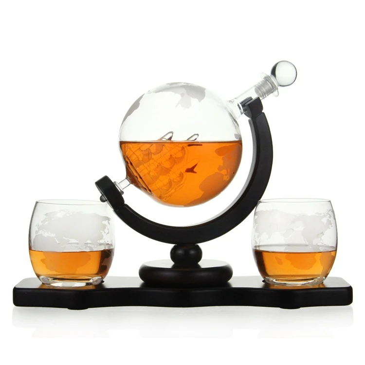 Attractive Home Bar Decor 5 pc Whiskey/Wine Globe Decanter Set, World -  Le'raze by G&L Decor Inc