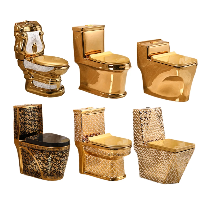 Modern Gold-Plated Two-Piece Ceramic Toilet Dual-Flush Floor Mounted for Home Hotel Use Trade Export Middle East India Pakistan